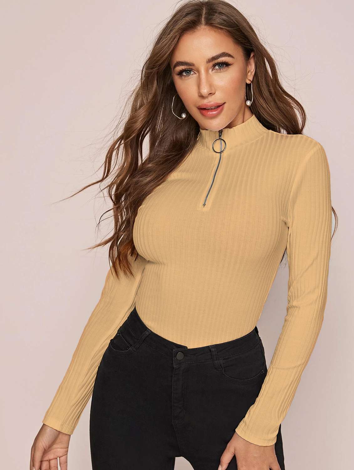 women's straight high neck top