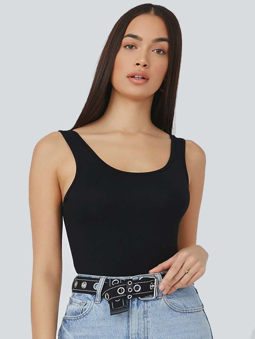 women's solid round neck top