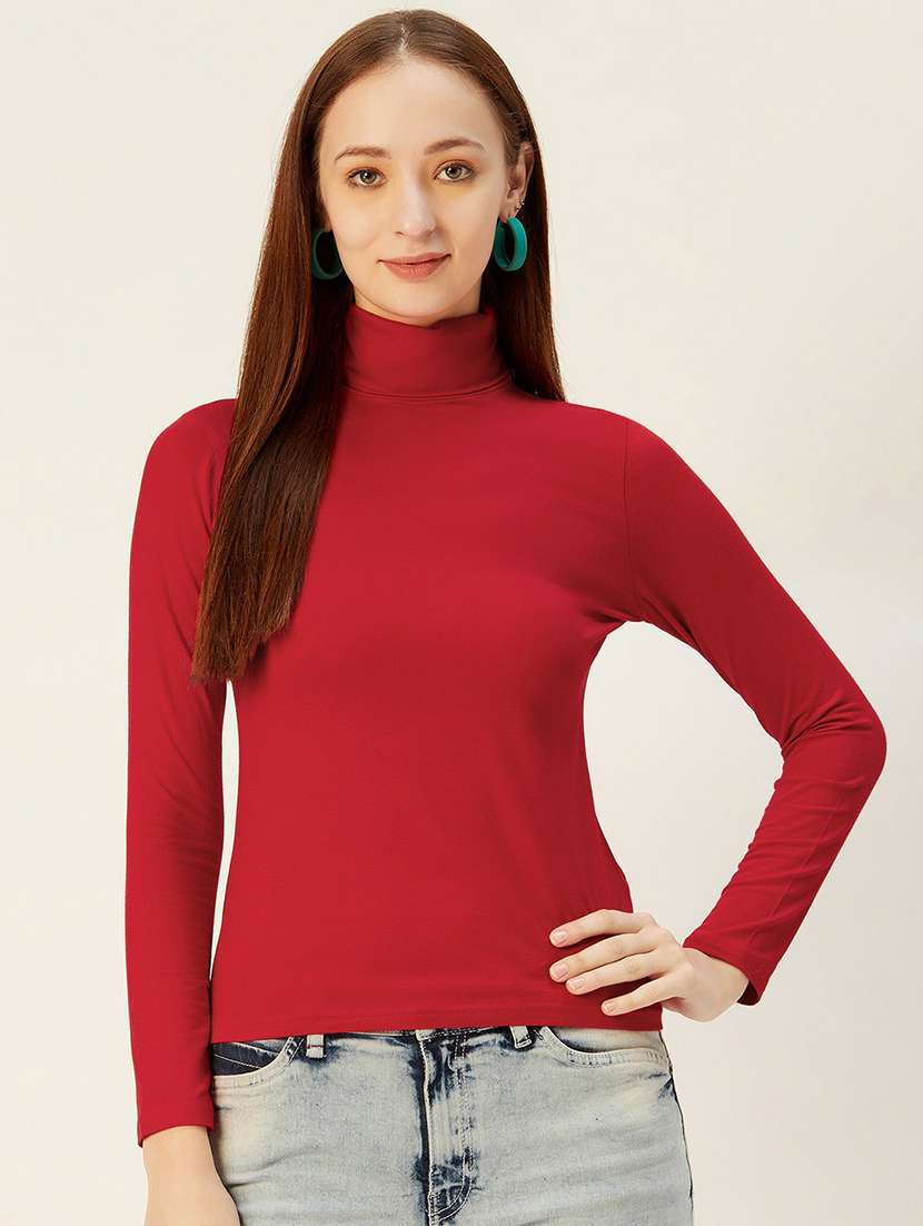 women's straight high neck top
