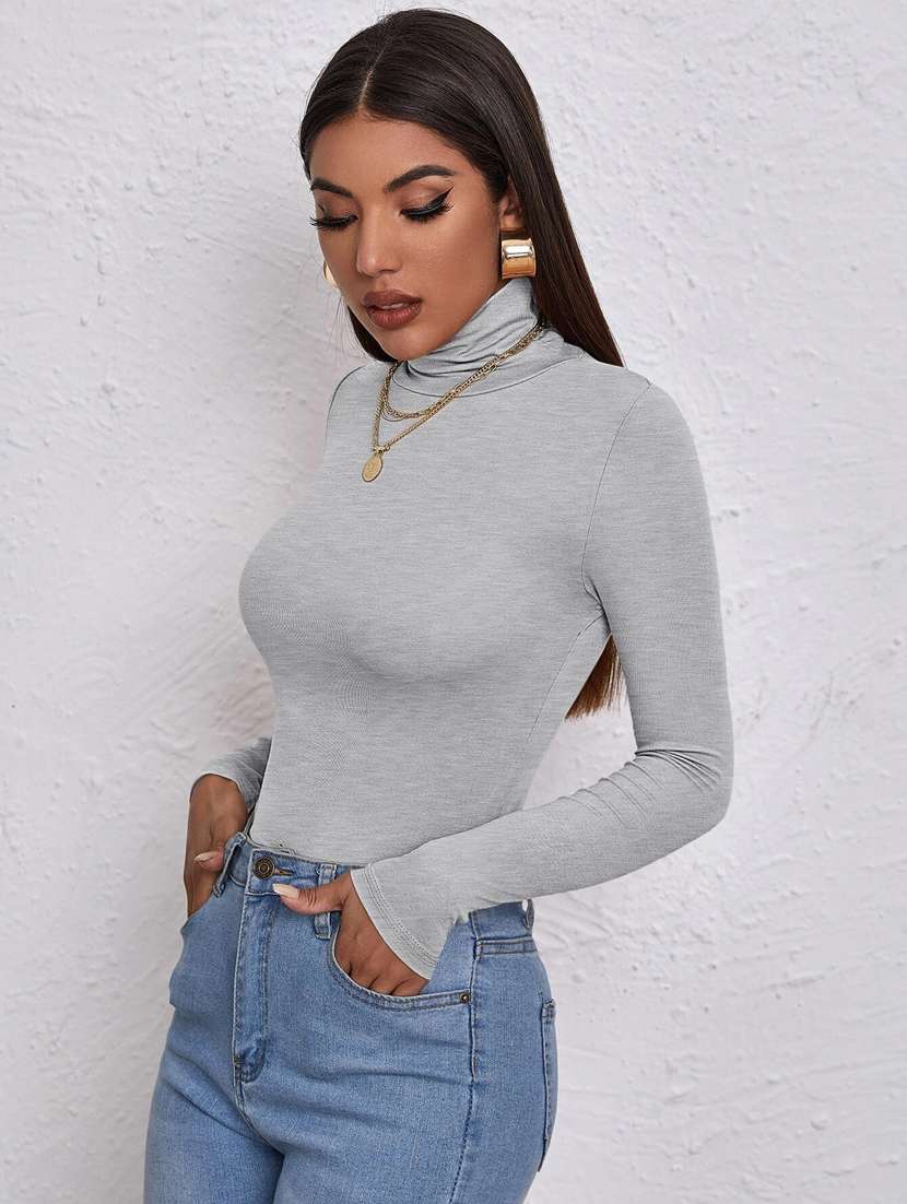 women's straight high neck top - 19417404 - Standard Image - 2