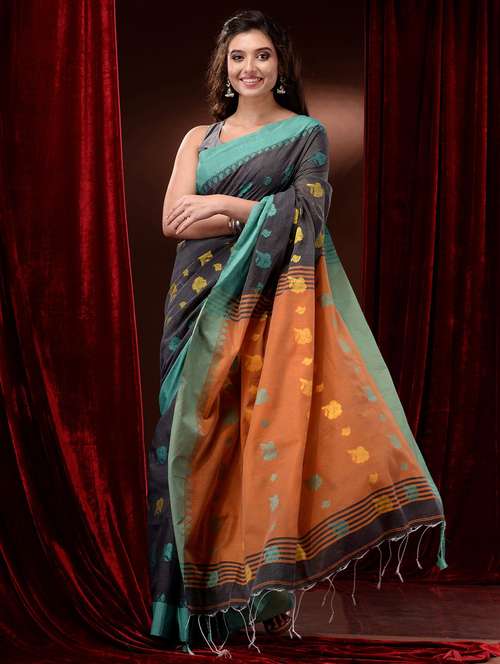 grey cotton handloom saree with blouse - 19417701 -  Standard Image - 0