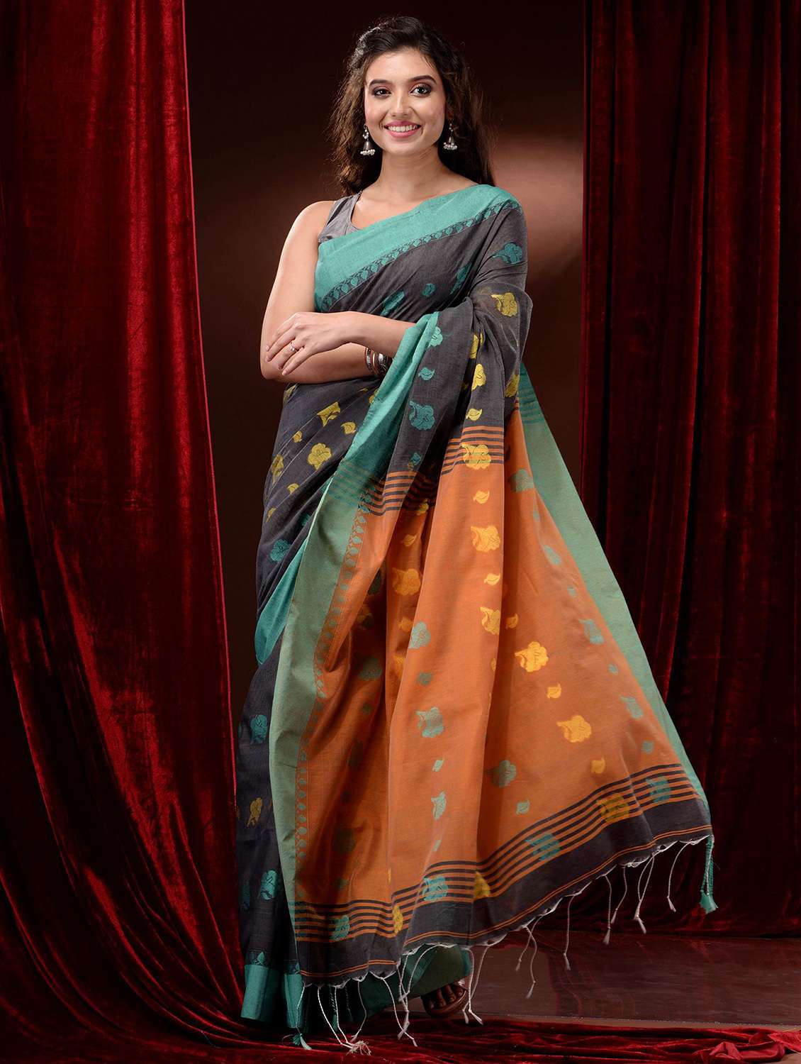 grey cotton handloom saree with blouse