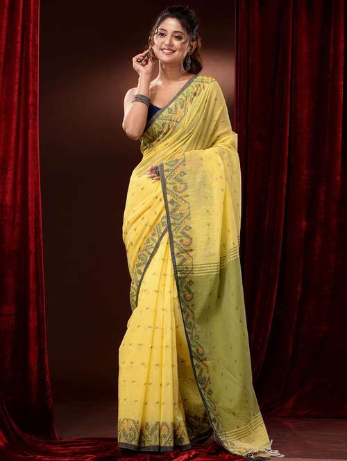 yellow cotton handloom saree with blouse - 19417727 -  Standard Image - 0