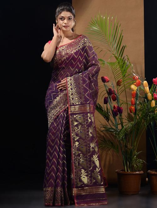 women's self design purple colored saree with blouse - 19417811 -  Standard Image - 0