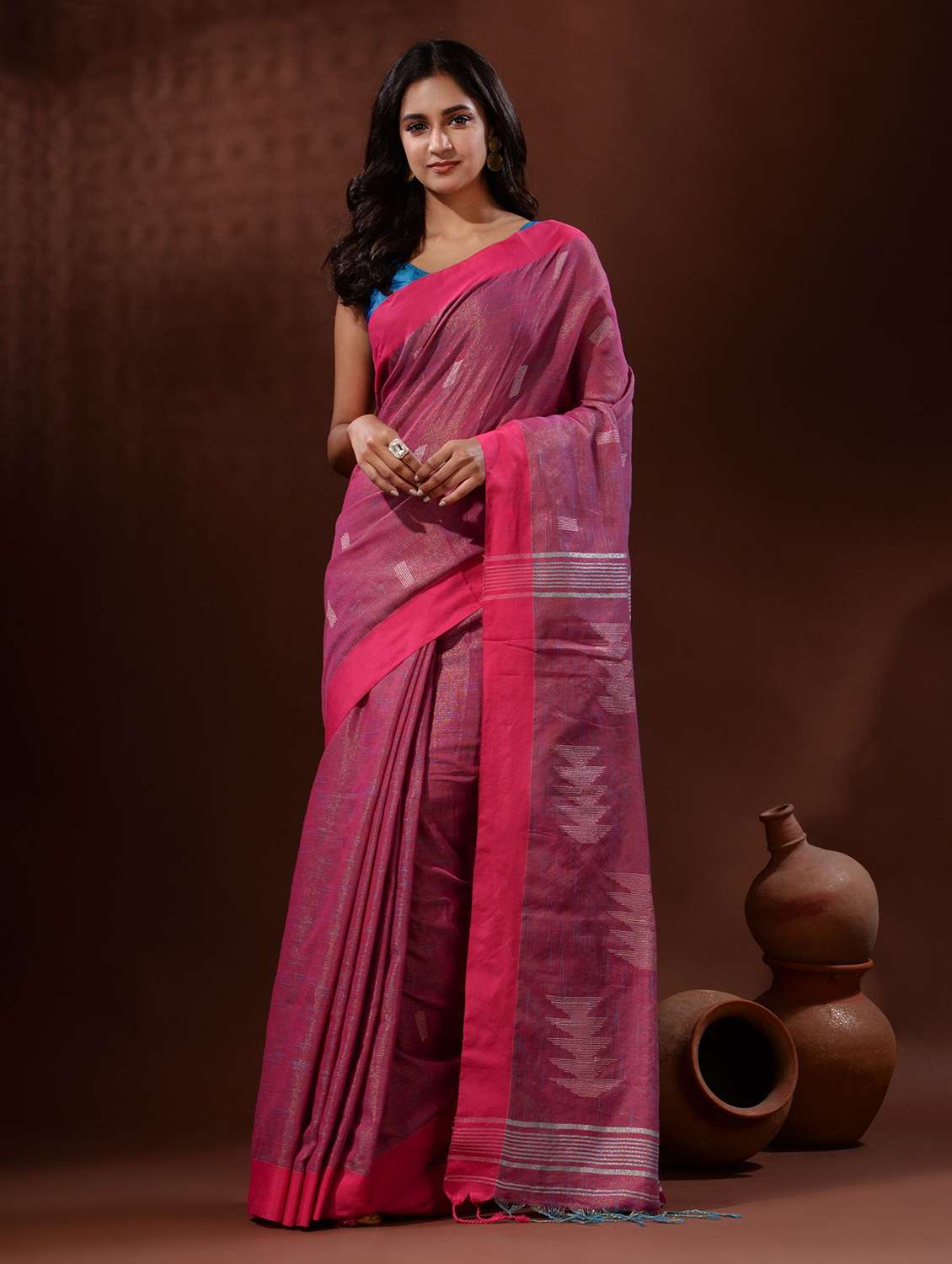 self design handloom saree with blouse