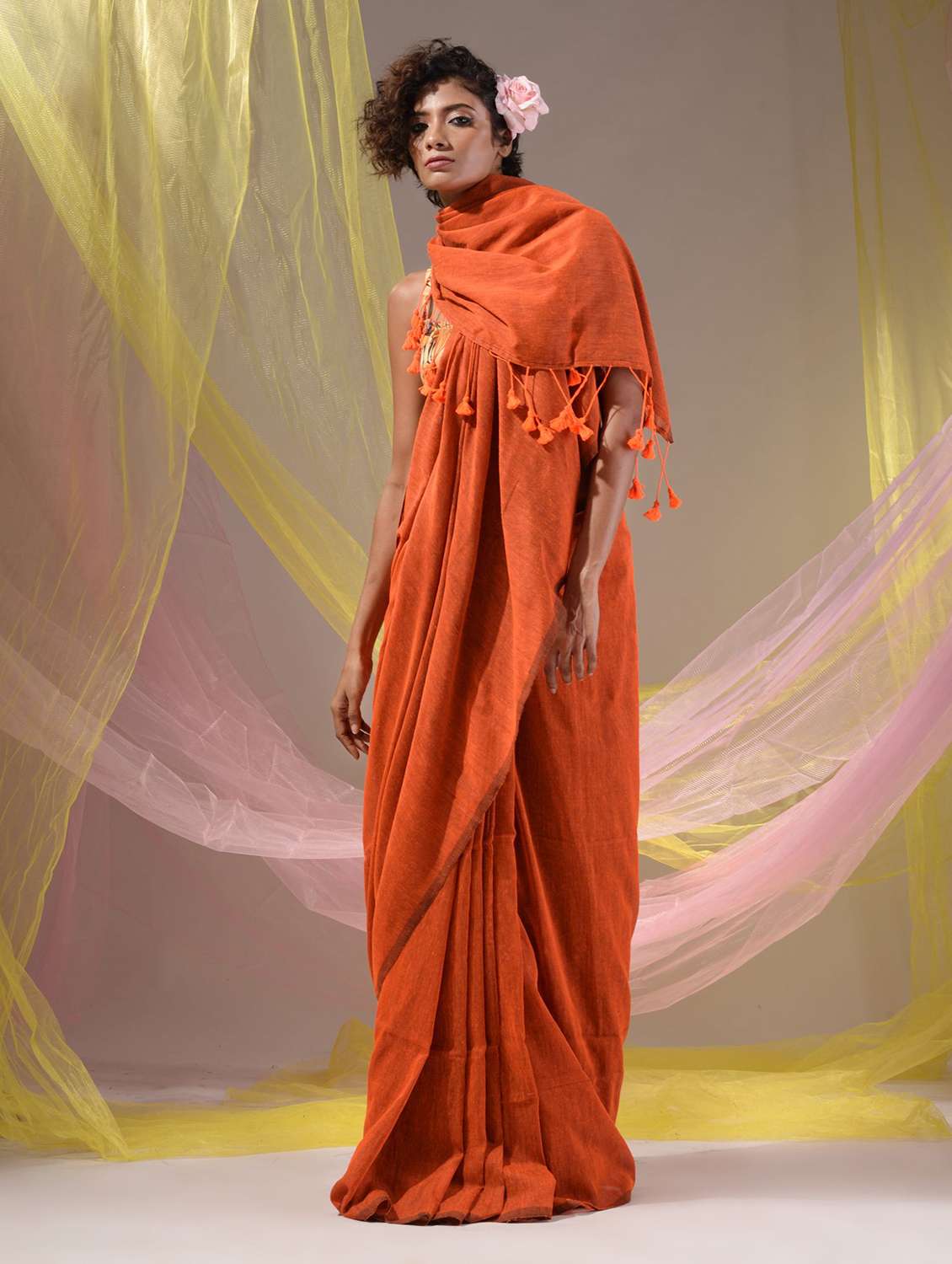 women's solid orange colored saree with blouse - 19418067 -  Standard Image - 2
