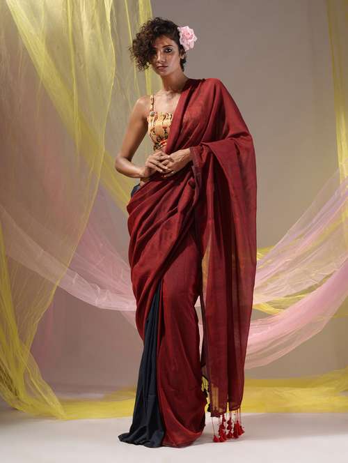women's solid red colored saree with blouse - 19418077 - Standard Image - 0