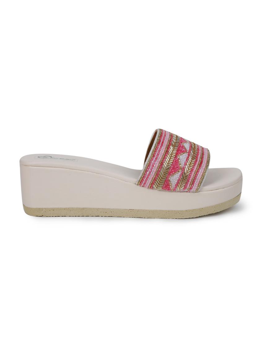 the desi dulhan women cream & multi coloured ethnic wedge sandals - 19418210 - Standard Image - 2