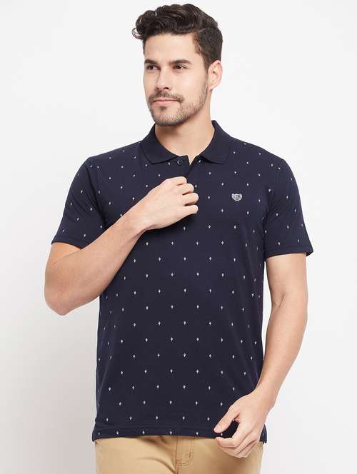 printed cotton blend polo t-shirt - 19420236 - Standard Image - 0