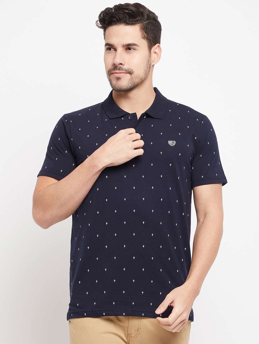 printed cotton blend polo t-shirt - 19420236 - Zoom Image - 0
