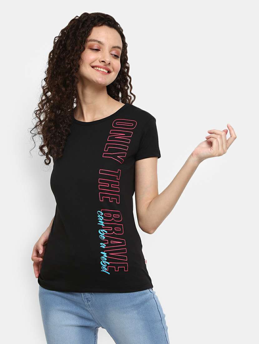 women's front print round neck t-shirt