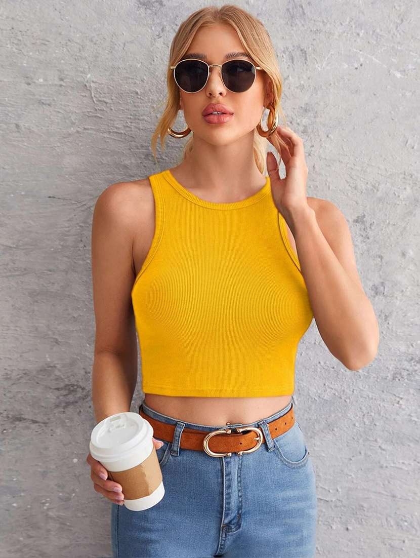women's crop round neck top