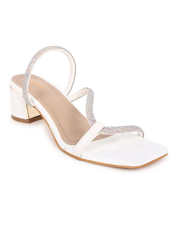 white embellished slip on sandal