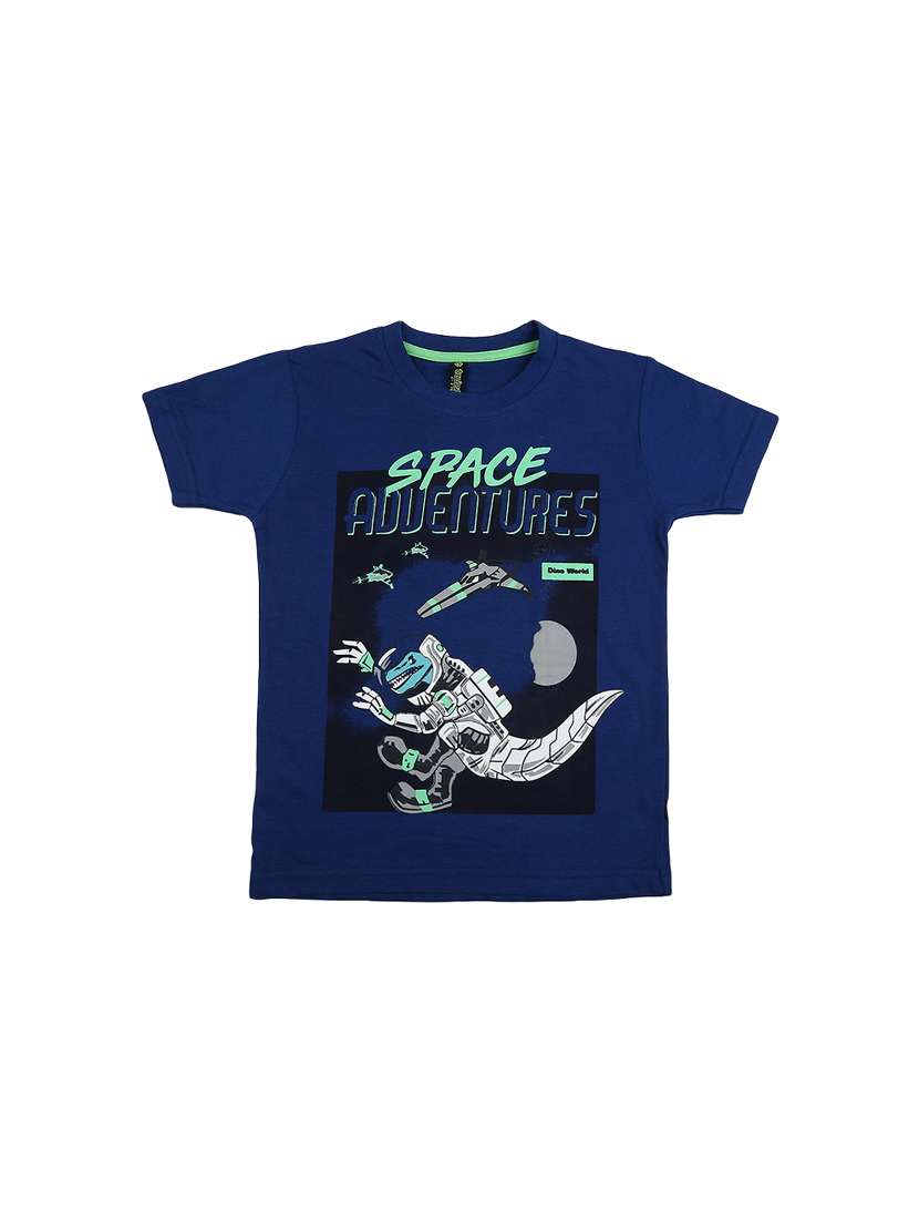 navy blue printed round neck t-shirt