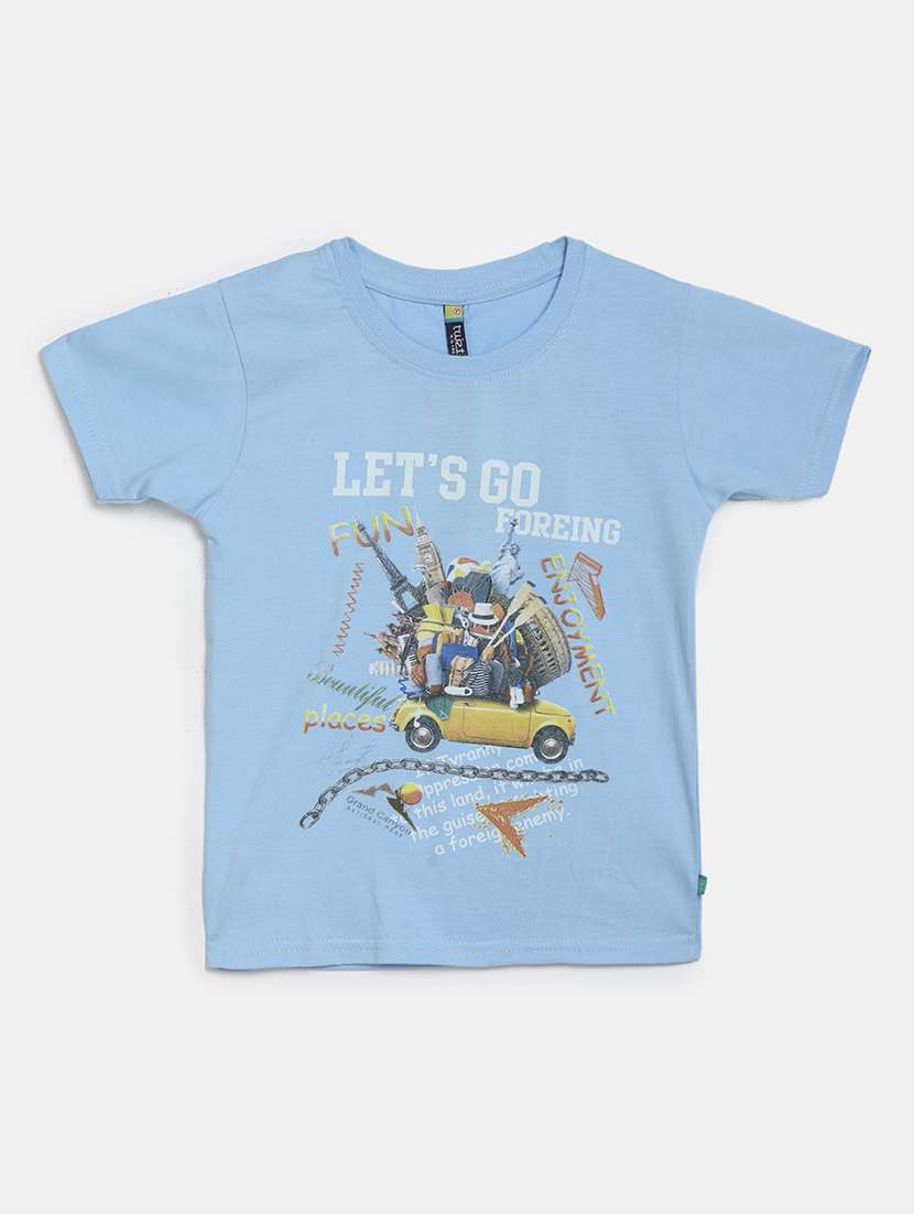 light blue printed round neck t-shirt