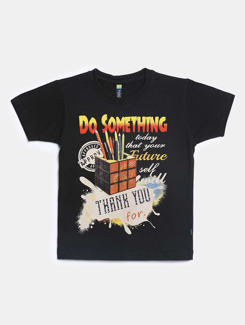 black printed round neck t-shirt