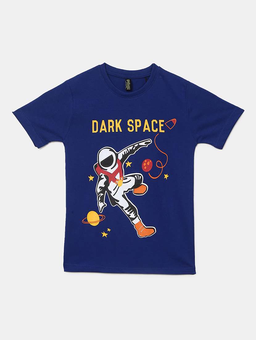 blue printed round neck t-shirt