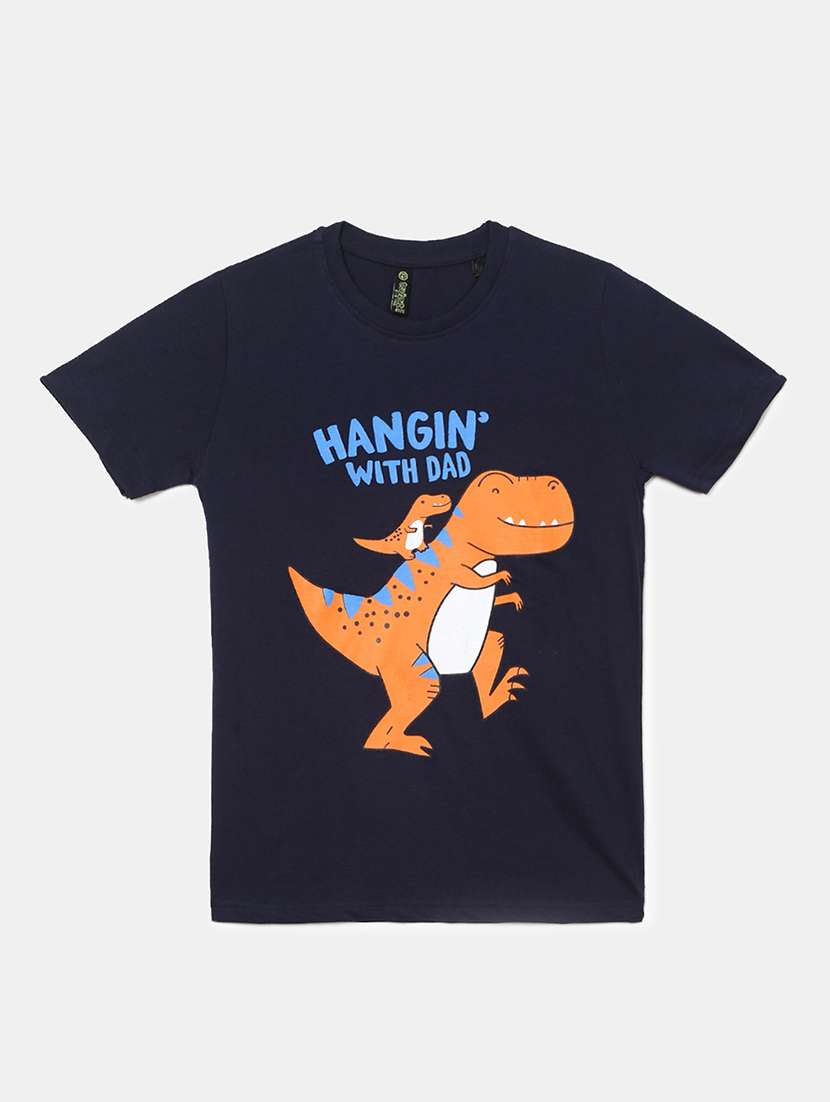 navy blue printed round neck t-shirt