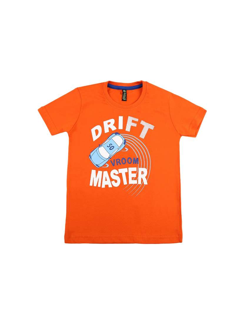 orange printed round neck t-shirt