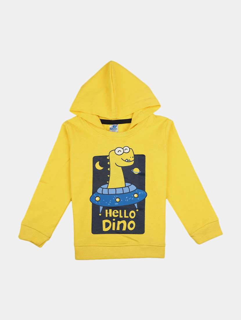 yellow printed hooded neck t-shirt