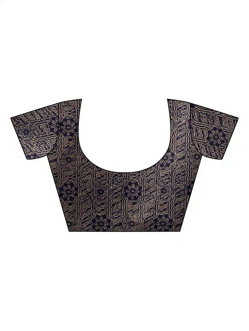 women's floral navy blue colored saree with blouse - 19423905 - Standard Image - 2