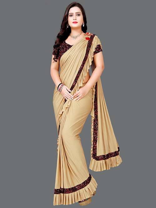 Women's Self Design Beige Colored Saree With Blouse