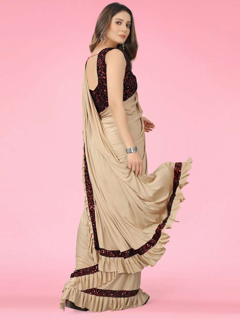 women's bordered beige colored saree with blouse - 19424138 -  Standard Image - 2