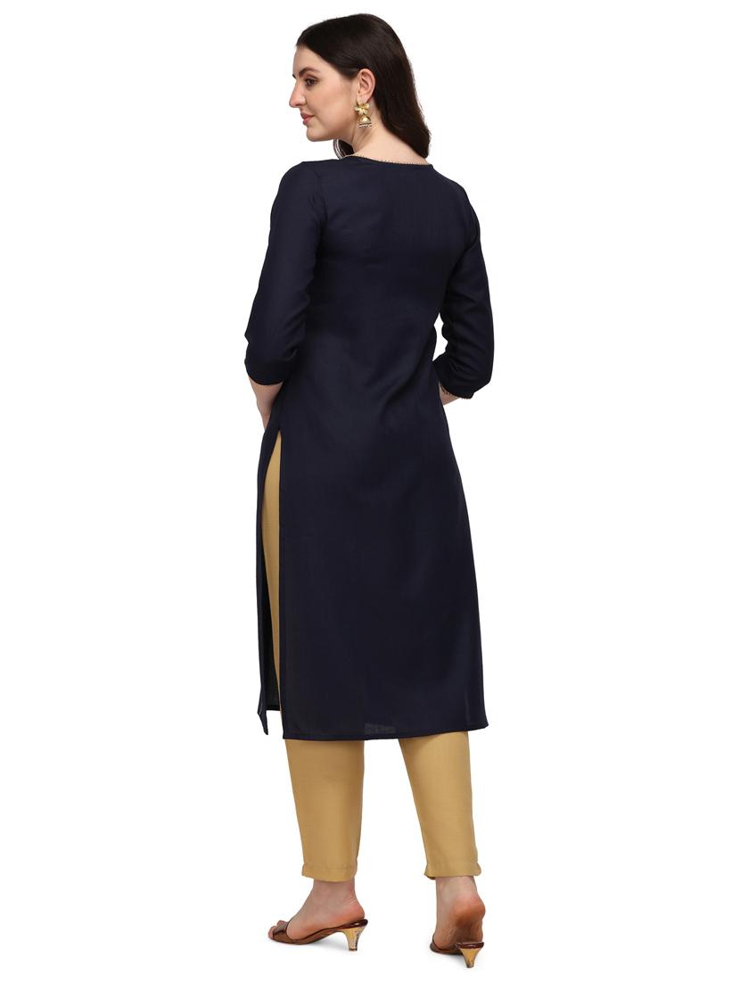 solid viscose straight kurta - 19427628 - Standard Image - 2