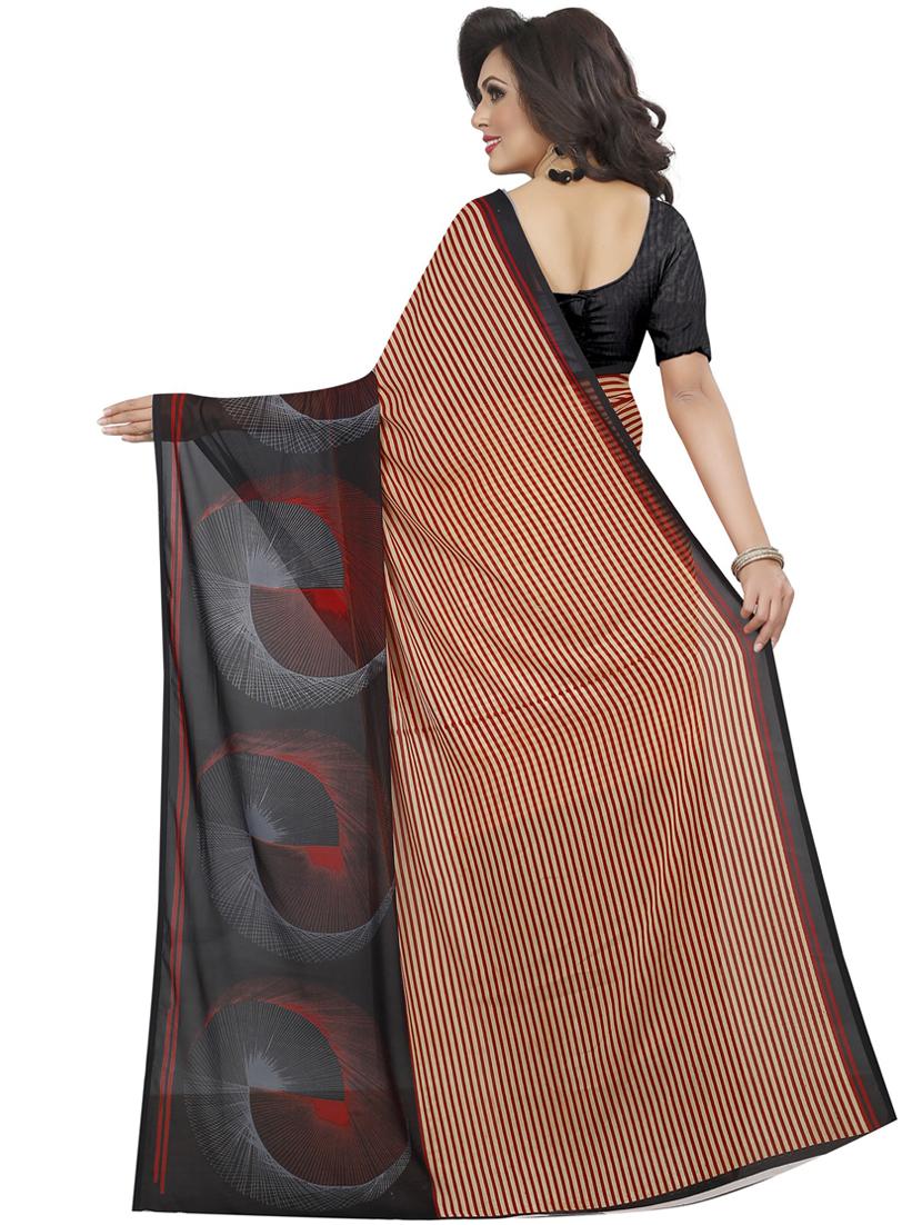 printed plain saree with blouse - 19429459 - Standard Image - 2