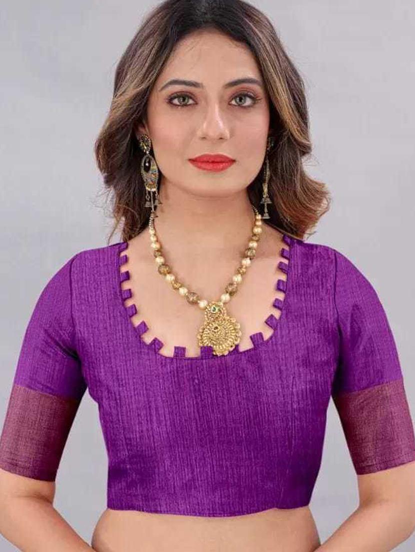 contrast bordered woven saree with blouse - 19429558 - Standard Image - 2