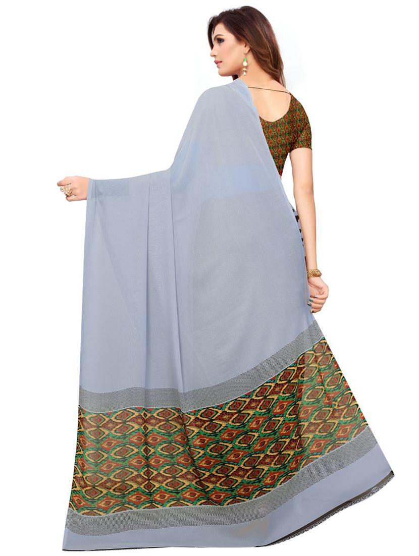 multi coloured plain saree with blouse - 19429648 - Standard Image - 2