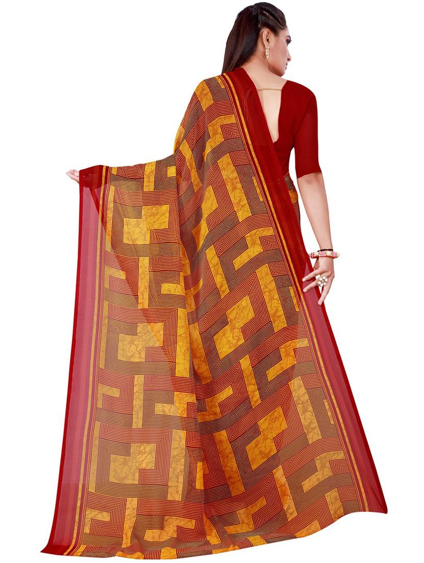 contrast bordered printed saree with blouse - 19429884 - Standard Image - 2