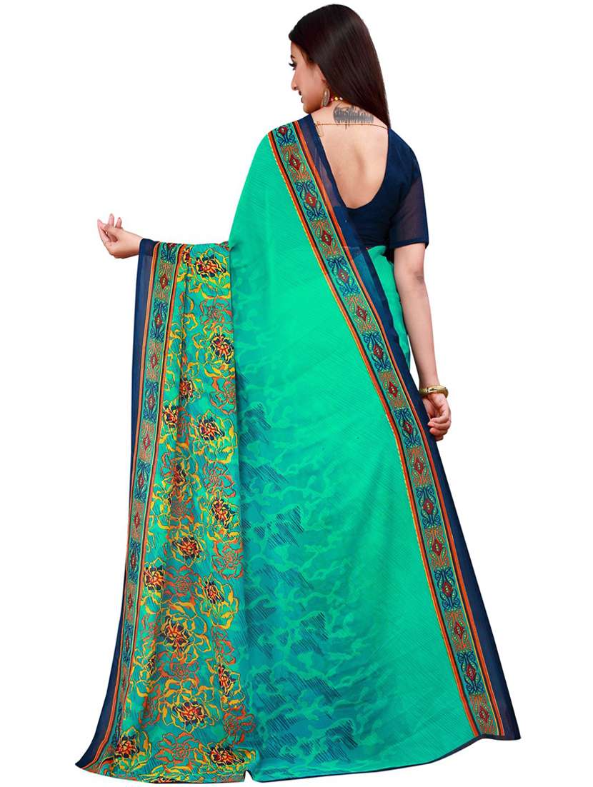 contrast bordered printed saree with blouse - 19429886 -  Standard Image - 2