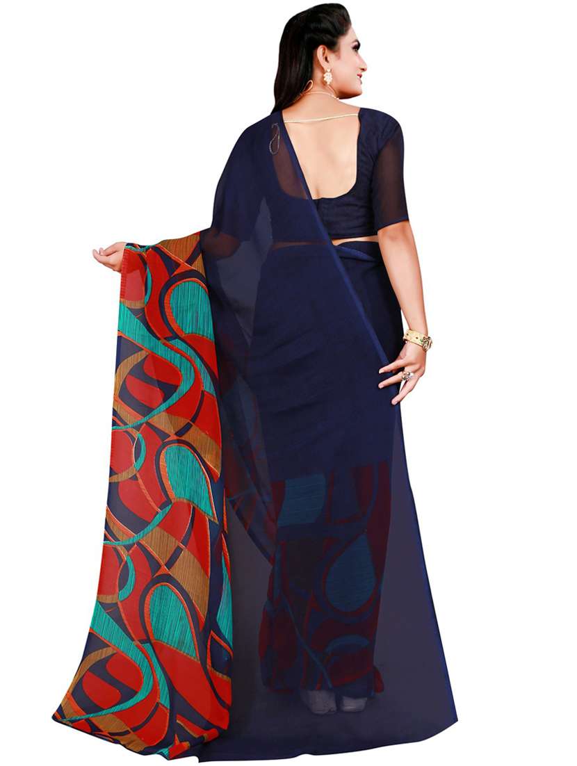 dark blue georgette saree with blouse - 19429924 -  Standard Image - 2