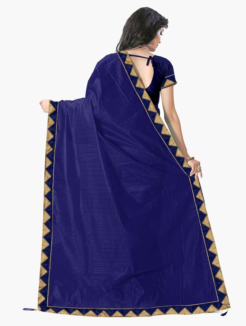 dark blue art silk plain saree with blouse - 19429996 -  Standard Image - 2
