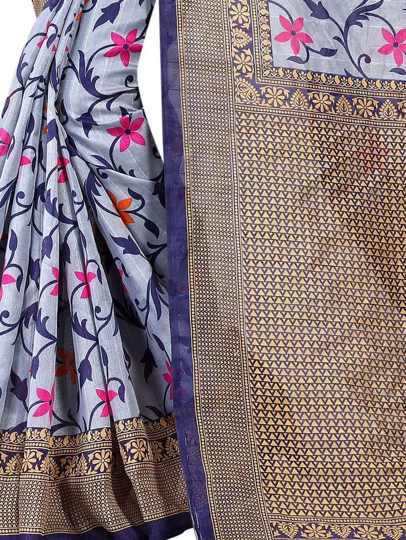 women's floral grey colored saree with blouse - 19430109 -  Standard Image - 2