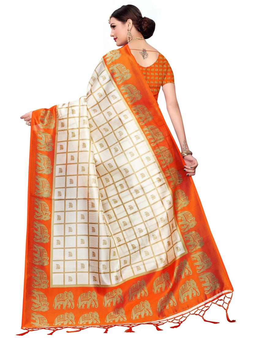 orange printed bollywood saree with blouse - 19430122 - Standard Image - 2