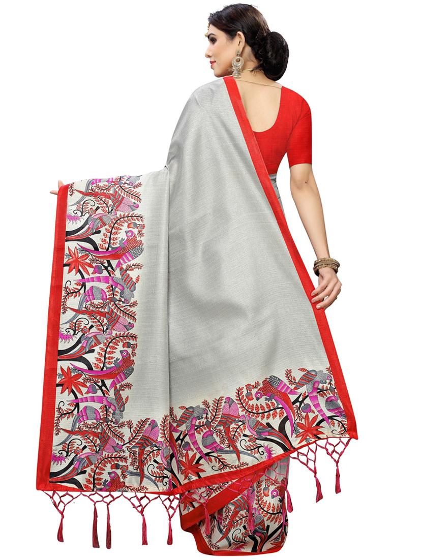 red art silk plain saree with blouse - 19430123 - Standard Image - 2