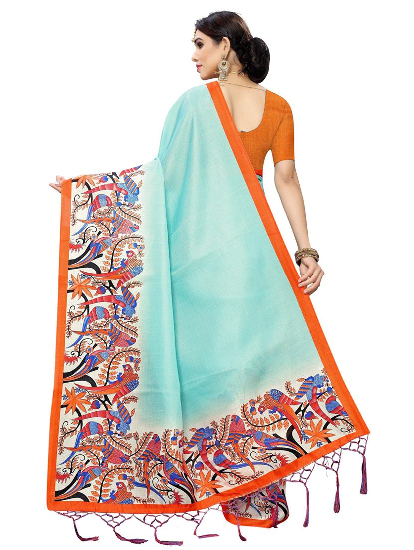 orange art silk plain saree with blouse - 19430124 - Standard Image - 2