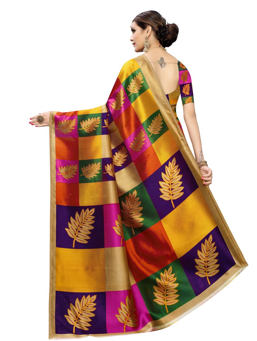 purple printed saree with blouse - 19430140 - Standard Image - 2