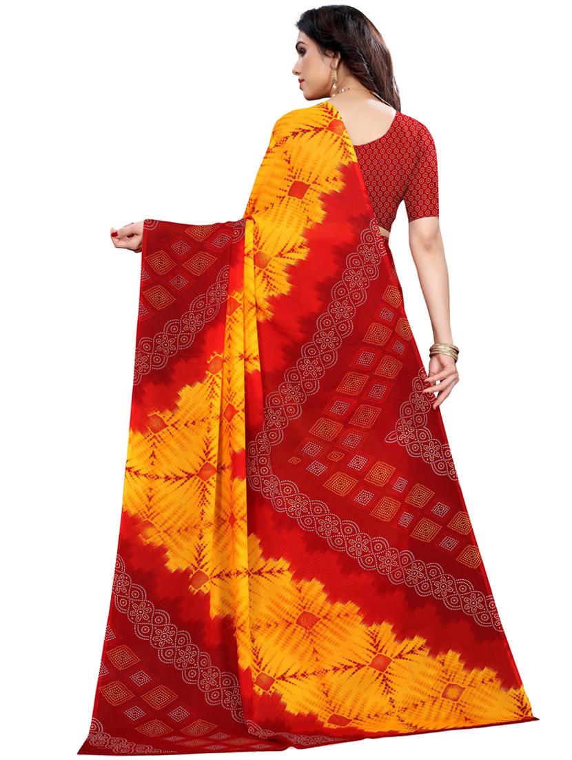 yellow georgette bandhani saree with blouse - 19430148 - Standard Image - 2