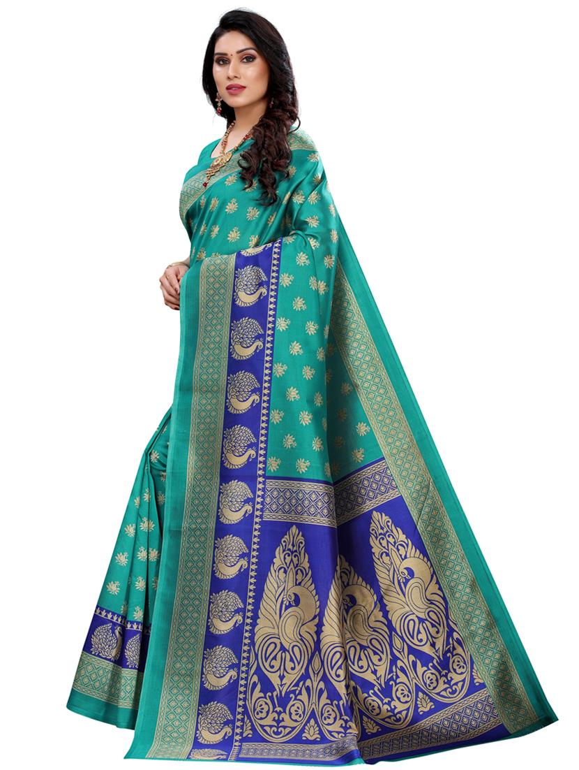light blue printed saree with blouse - 19430162 - Standard Image - 2