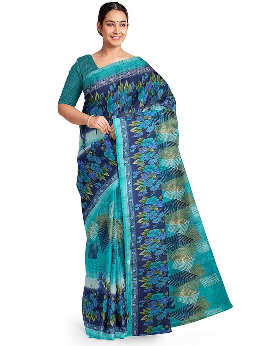 women's floral green colored saree with blouse