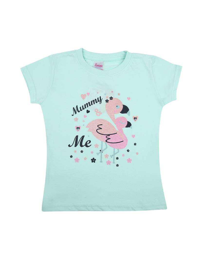 girls round neck front print t-shirt