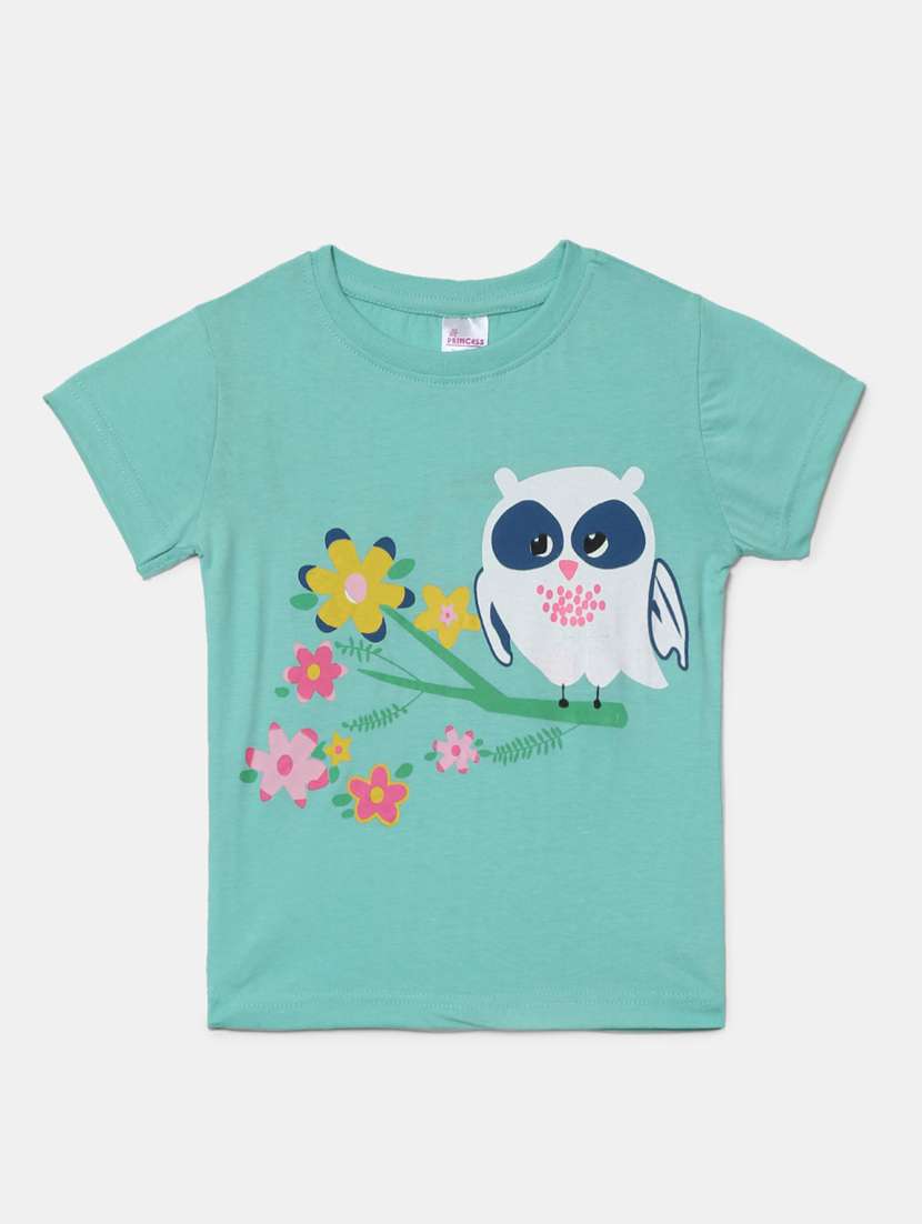 girls round neck front print t-shirt