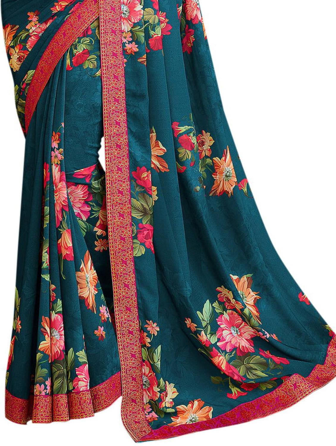 dark blue printed saree - 19431581 - Standard Image - 2