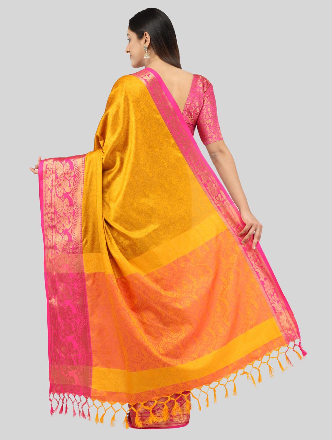 orange self design saree with blouse - 19431583 - Standard Image - 2