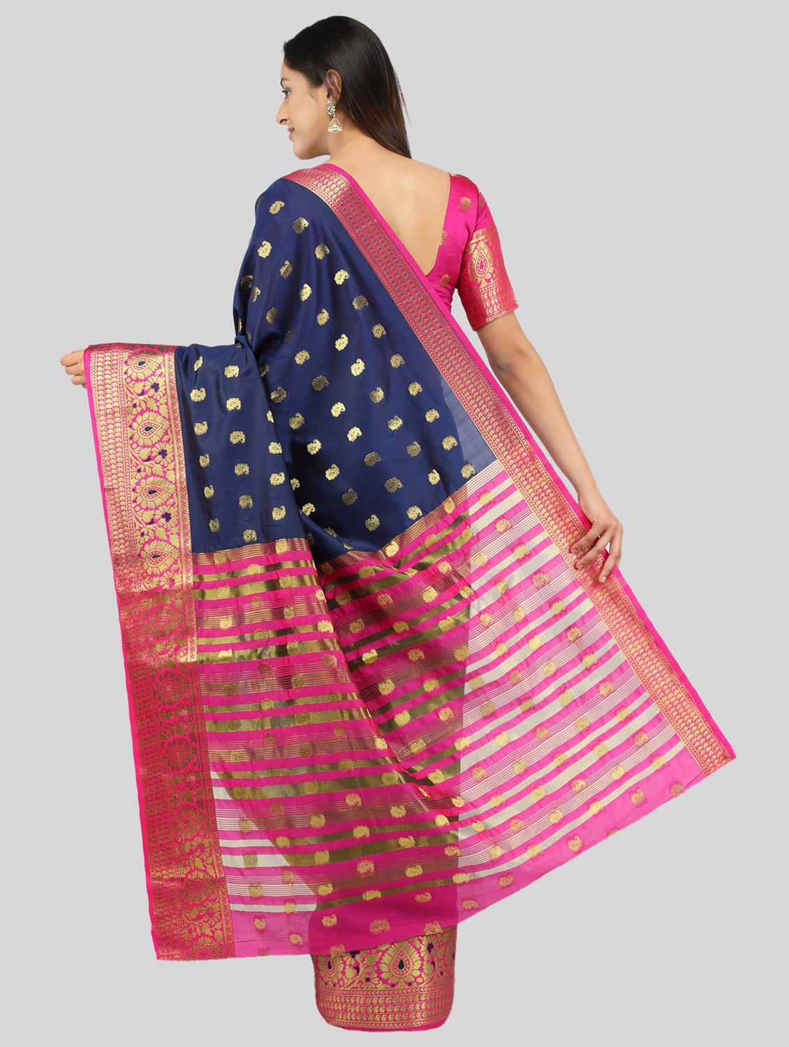 dark blue self design saree with blouse - 19431587 - Standard Image - 2