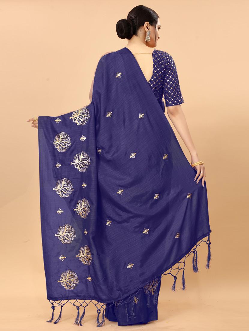dark blue self design saree with blouse - 19431642 - Standard Image - 2