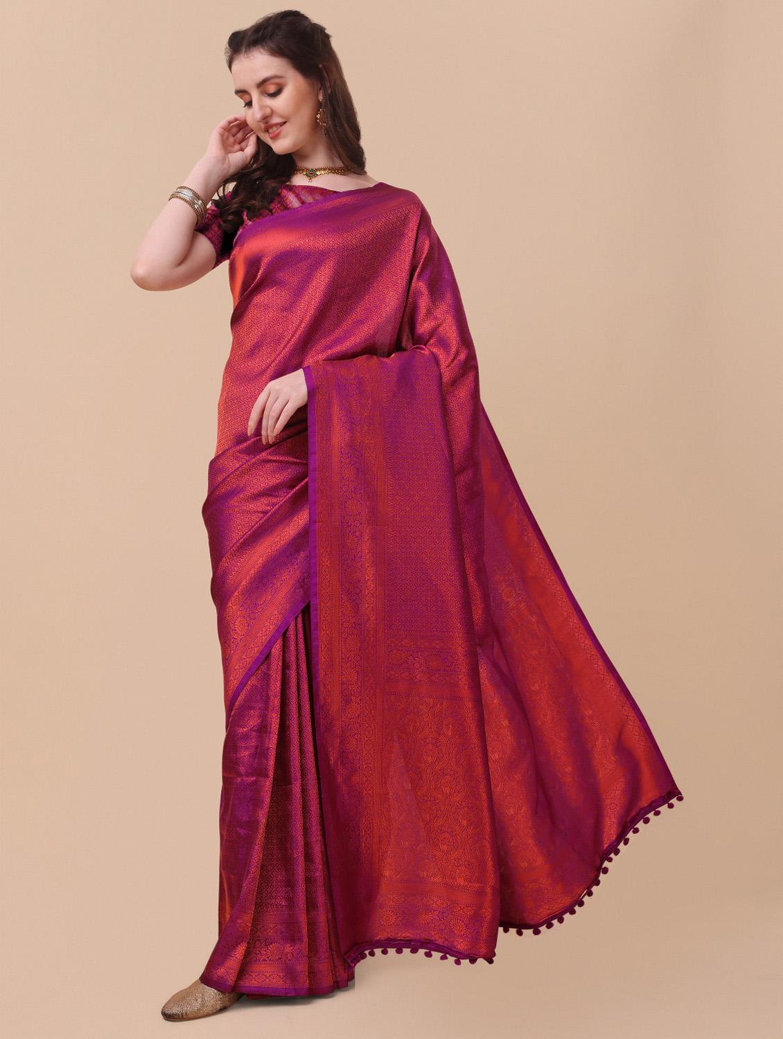 solid red saree with blouse - 19431786 - Standard Image - 2